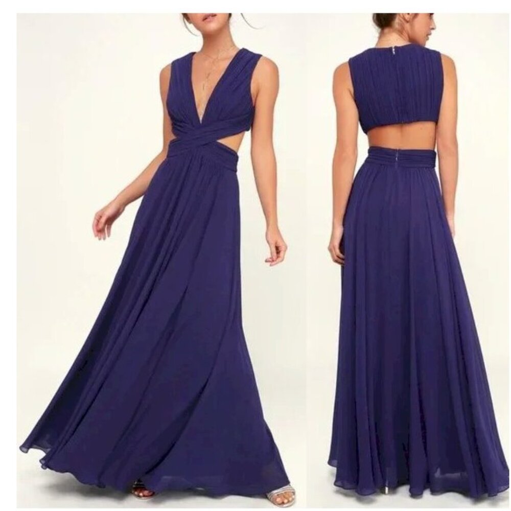 Lulu's Vivid Imagination Navy Blue Cutout Maxi Dress Size XS New NWT